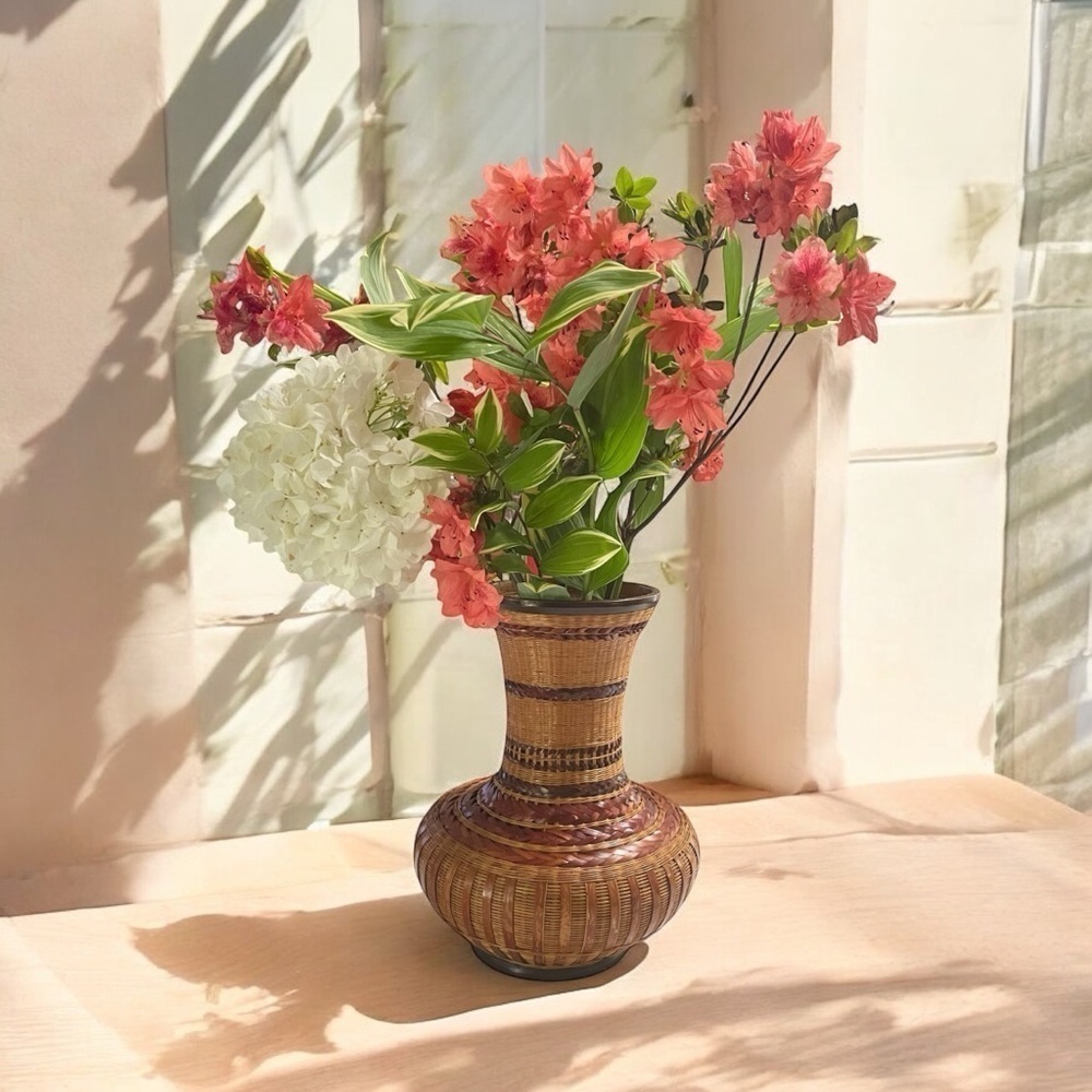 Vintage Bamboo Wicker Shanghai Imports Vase